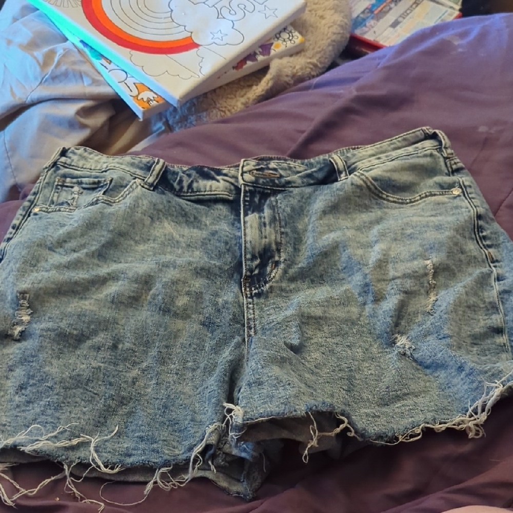 Warehouse Blue Jean Shorts Distressed Frayed Hem